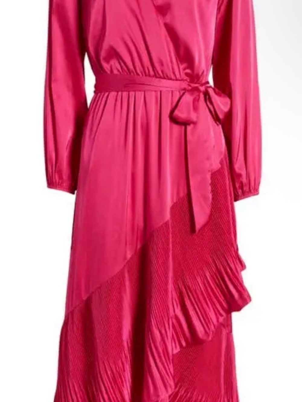 Feminine High-Low Pink Satin Wrap Dress
